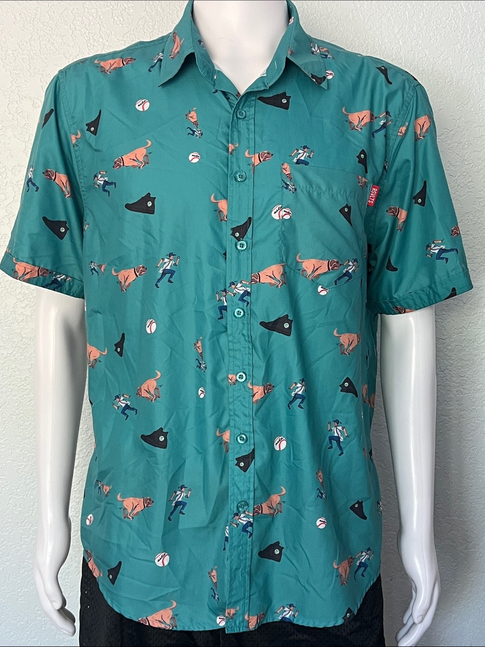 RSVLTS The Sandlot Mens Lg Button Down Benny The Jet Beast Baseball PF Flyers